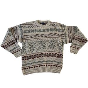 Vtg Old Glory Knit Long Sleeve Pullover Winter Snowflake Sweater Men's L